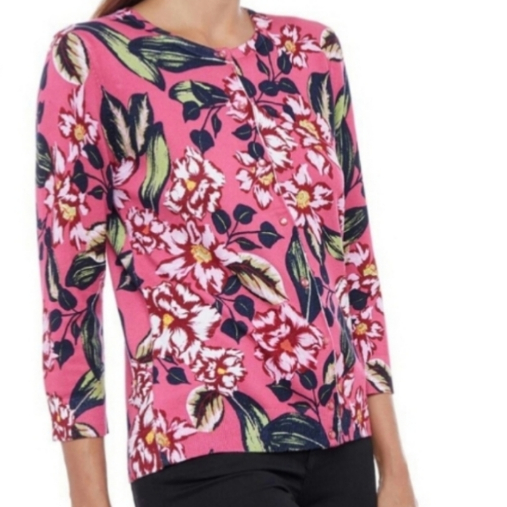 Spense Button Front Cardigan Floral Pattern